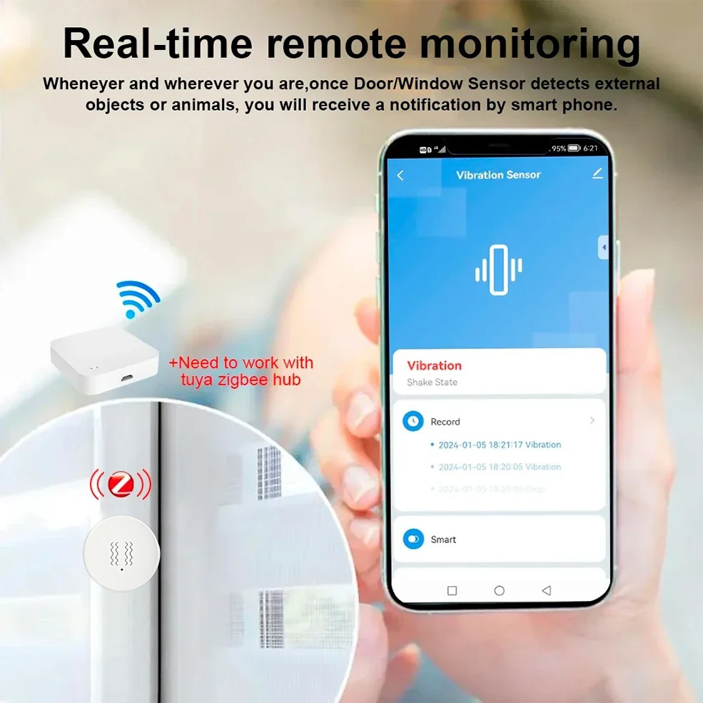 Tuya Zigbee Smart Vibration Se - Home Security With Alarm review and price